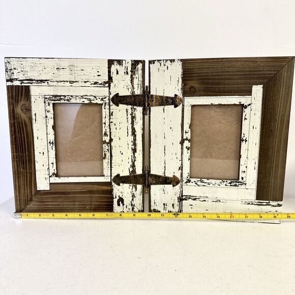 Distressed Wood Grain Bi-Fold Frame for 3.5" x 5.5" Photo Holder 9.5”x11.5” - Picture 6 of 9